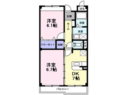 インヴィテ・ボヌ-ルII番館(2DK/3階)の間取り写真