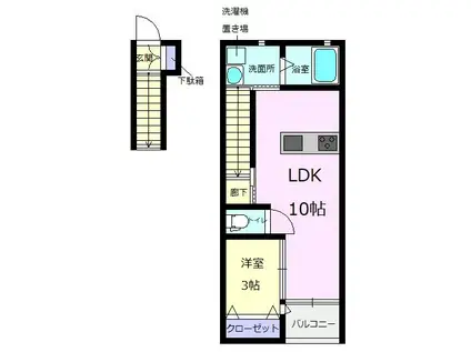 ドルチェ・ヴィータ嬉野C(1LDK/2階)の間取り写真