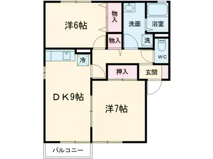 ジュネス結城C(2DK/1階)の間取り写真