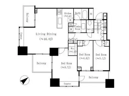 グランドターミナルタワー本八幡(3LDK/29階)の間取り写真