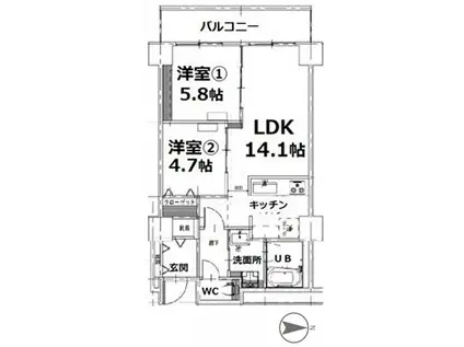 シティコート目黒II(2LDK/4階)の間取り写真
