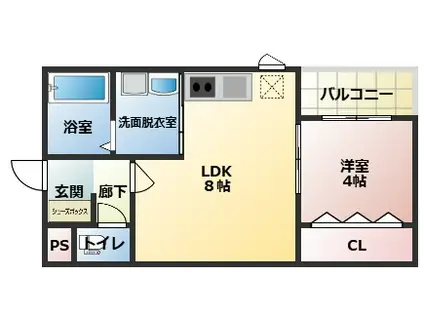 COTTO九工大前(1LDK/3階)の間取り写真