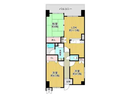 エクセル北田辺(3LDK/6階)の間取り写真