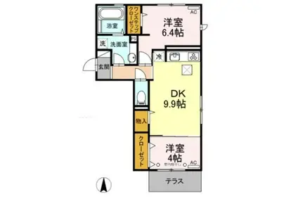 グランドラピネス(2DK/2階)の間取り写真