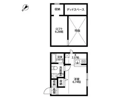 プリマ ラウレアI(ワンルーム/2階)の間取り写真