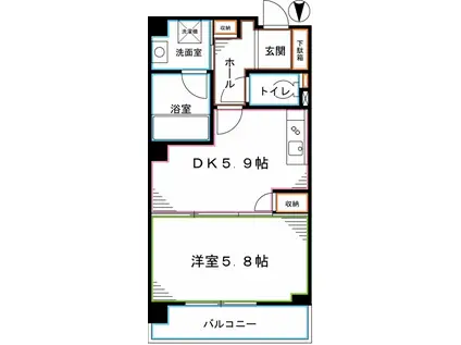 フェリーチェ国立(1DK/5階)の間取り写真