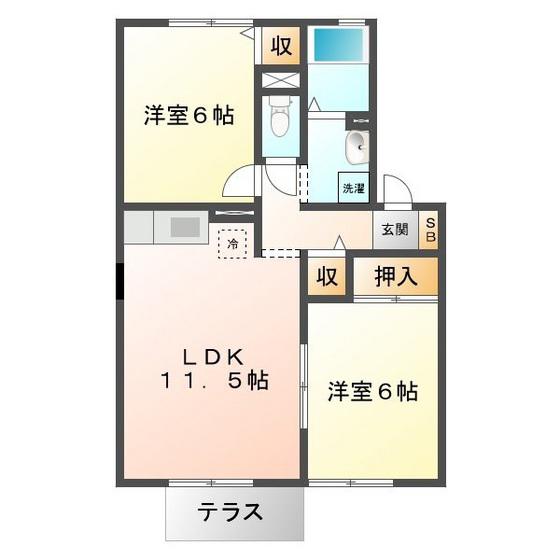 ドリームコートA棟(2LDK/1階)の間取り写真