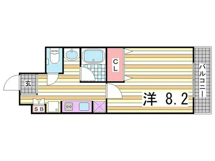 ラ・フォンテ春日野道(1K/4階)の間取り写真