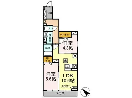 ドムスクレスト淵野辺(2LDK/1階)の間取り写真