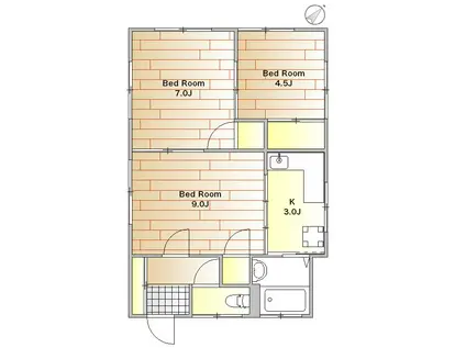 島崎荘(3K/1階)の間取り写真