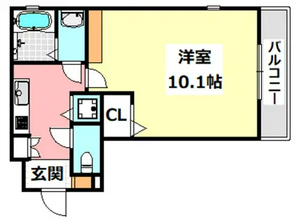 プルメリア東正雀(1K/2階)の間取り写真