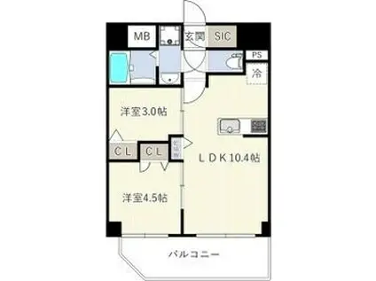 エスリードレジデンス ザ・グラン南堀江(2LDK/5階)の間取り写真