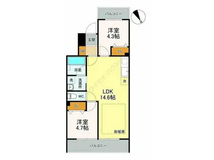 エリクサーメゾン日暮里根岸(2LDK/4階)の間取り写真