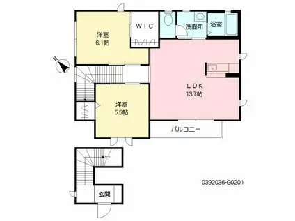 サンリッチ G棟(2LDK/2階)の間取り写真