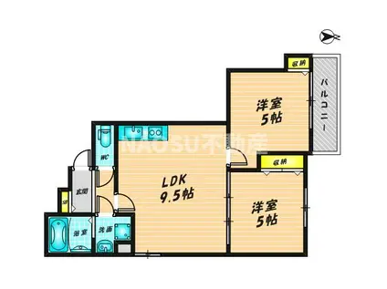 セレニティ松原(2LDK/1階)の間取り写真