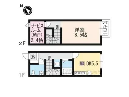 エスポワール西出(1DK/2階)の間取り写真