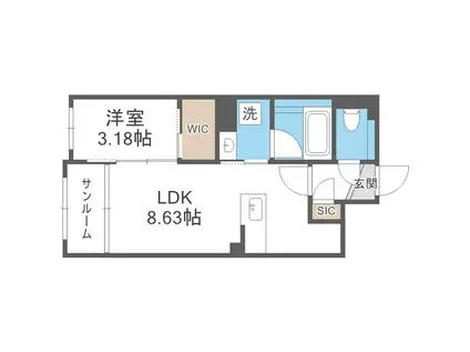 LIVECASA豊平(1LDK/1階)の間取り写真