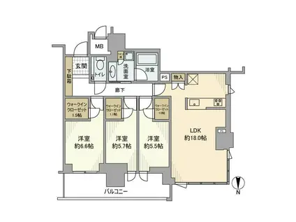 グランドメゾン上町台ザ・タワー(3LDK/2階)の間取り写真