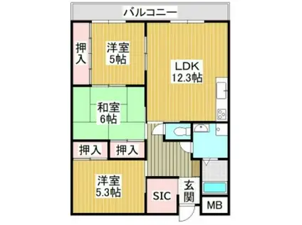 ラヴィアン井原(3LDK/3階)の間取り写真