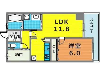 アーバネックス元町通(1SLDK/11階)の間取り写真