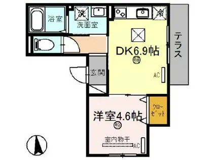 ヴェール エブラン(1DK/1階)の間取り写真