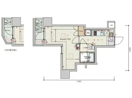セリュークス大森(1K/4階)の間取り写真