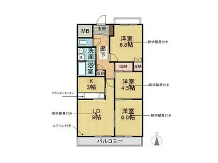 ペルテII(3LDK/4階)の間取り写真