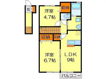 アイランドA(2DK/2階)の間取り写真