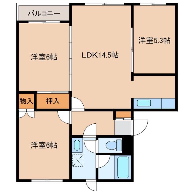 グロリアハイツ的場(3LDK/3階)の間取り写真