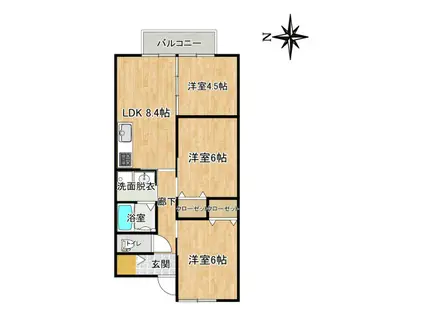 ルァラルN B棟(3DK/1階)の間取り写真