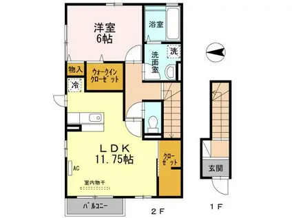 ブルーハイツ(1LDK/2階)の間取り写真