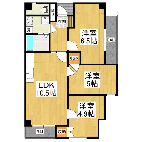 ガーデンハイム狭山A棟(3LDK/3階)の間取り写真