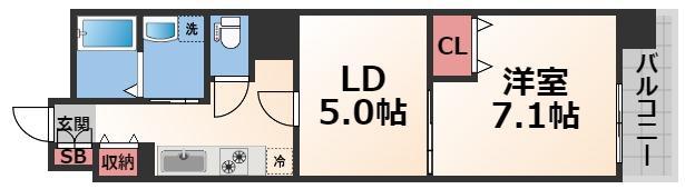 ヴァローレ布施(1LDK/8階)の間取り写真