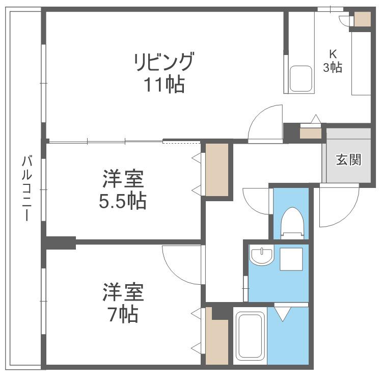 ラディア山鼻(2LDK/2階)の間取り写真