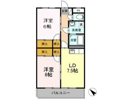 サンフォーレK(2DK/1階)の間取り写真