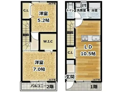 ルミウス北高下II B(2LDK/1階)の間取り写真