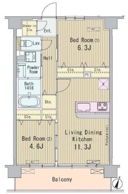 HIGASHIKOMATSUGAWA APARTMENT(2LDK/5階)の間取り写真