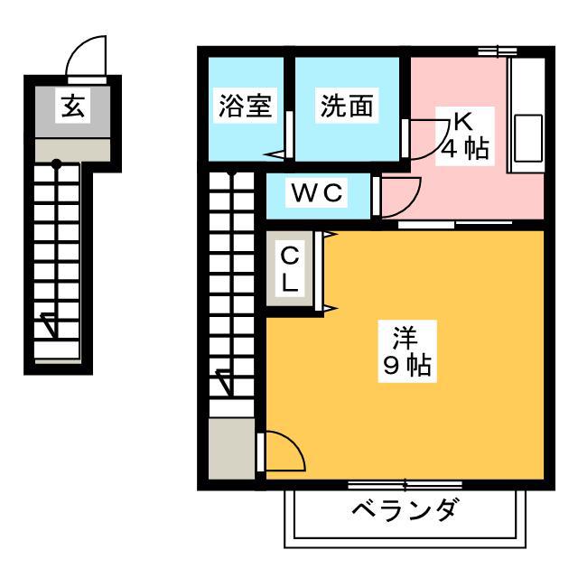 サウスコート(1K/2階)の間取り写真