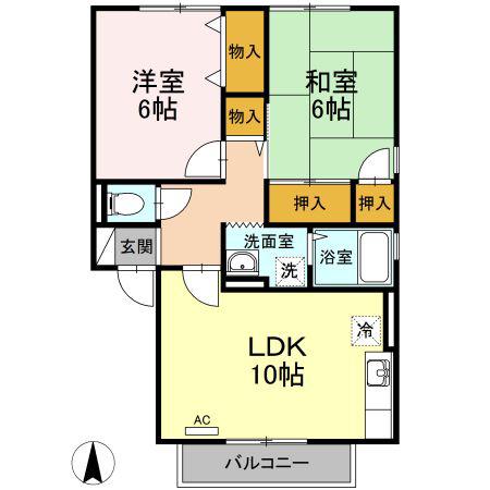 ロイヤルガーデン仲沖D(2LDK/2階)の間取り写真