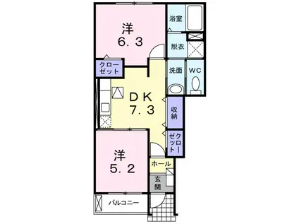 プティボヌールII(2DK/1階)の間取り写真