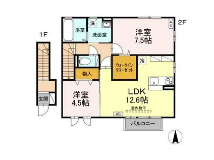 グレースフィールドB(2LDK/2階)の間取り写真