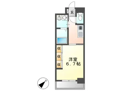 リシュドール伝馬(1K/6階)の間取り写真