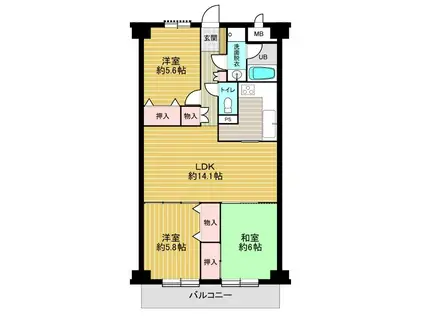 エンゼルハイム東町(3LDK/5階)の間取り写真