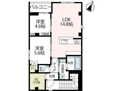 ビューノQ.S.横濱阪東橋(2LDK/4階)の間取り写真