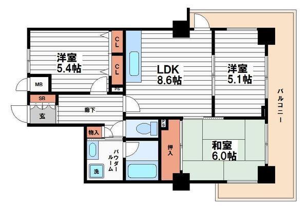第一玉造(3LDK/6階)の間取り写真