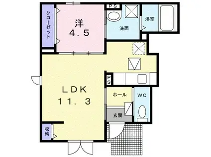 リベラルB(1LDK/1階)の間取り写真