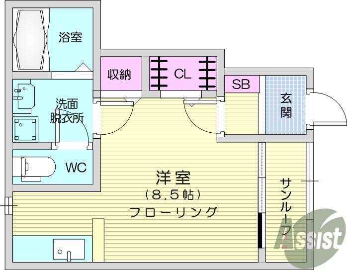 プログレ若林Ⅱ(ワンルーム/1階)の間取り写真
