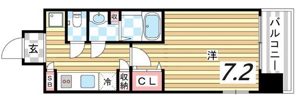 W-STYLE神戸II(1K/12階)の間取り写真