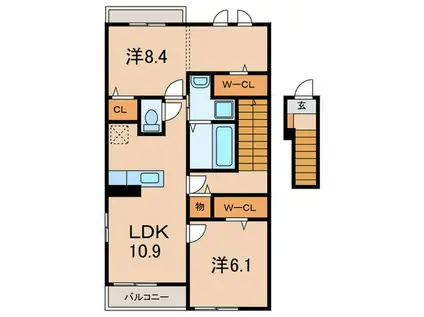 ケセラセラ(2LDK/2階)の間取り写真