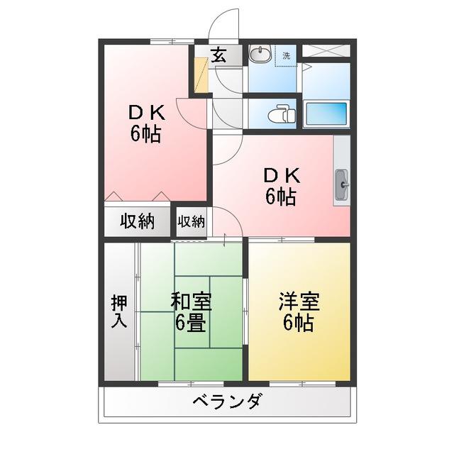 ア・ドリーム緑ヶ丘(3DK/2階)の間取り写真